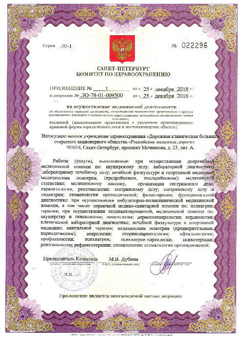 Лицензия Клиническая больница РЖД-Медицина