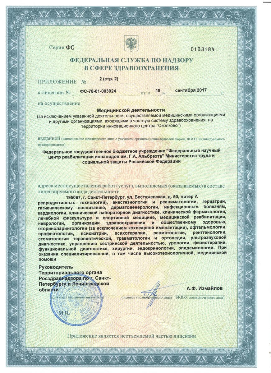 Лицензия Научный центр реабилитации Альбрехта