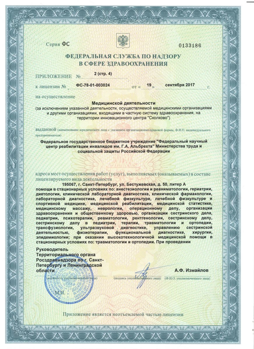 Лицензия Научный центр реабилитации Альбрехта
