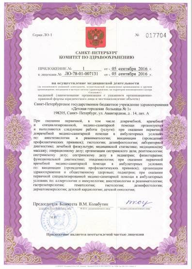 Лицензия Детская городская больница 1