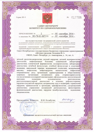 Лицензия Детская городская больница 1