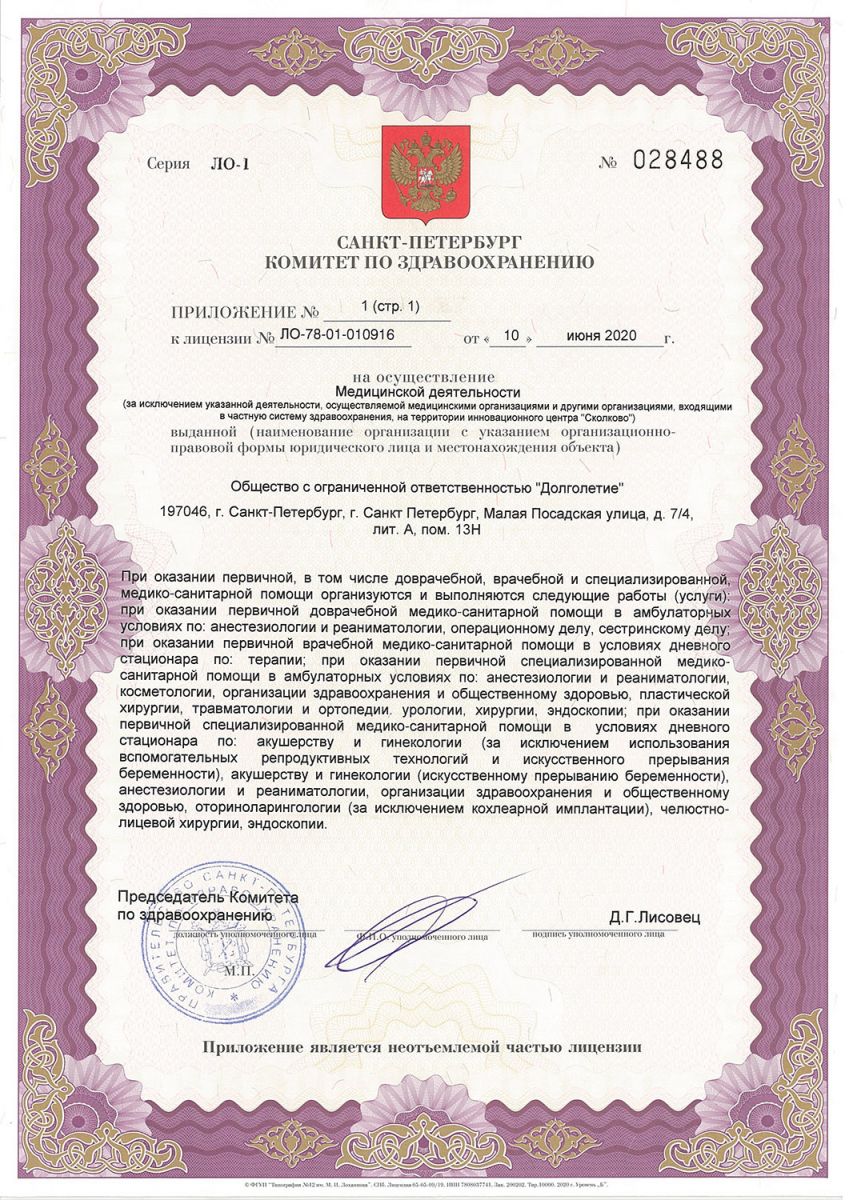 Лицензия Долголетие