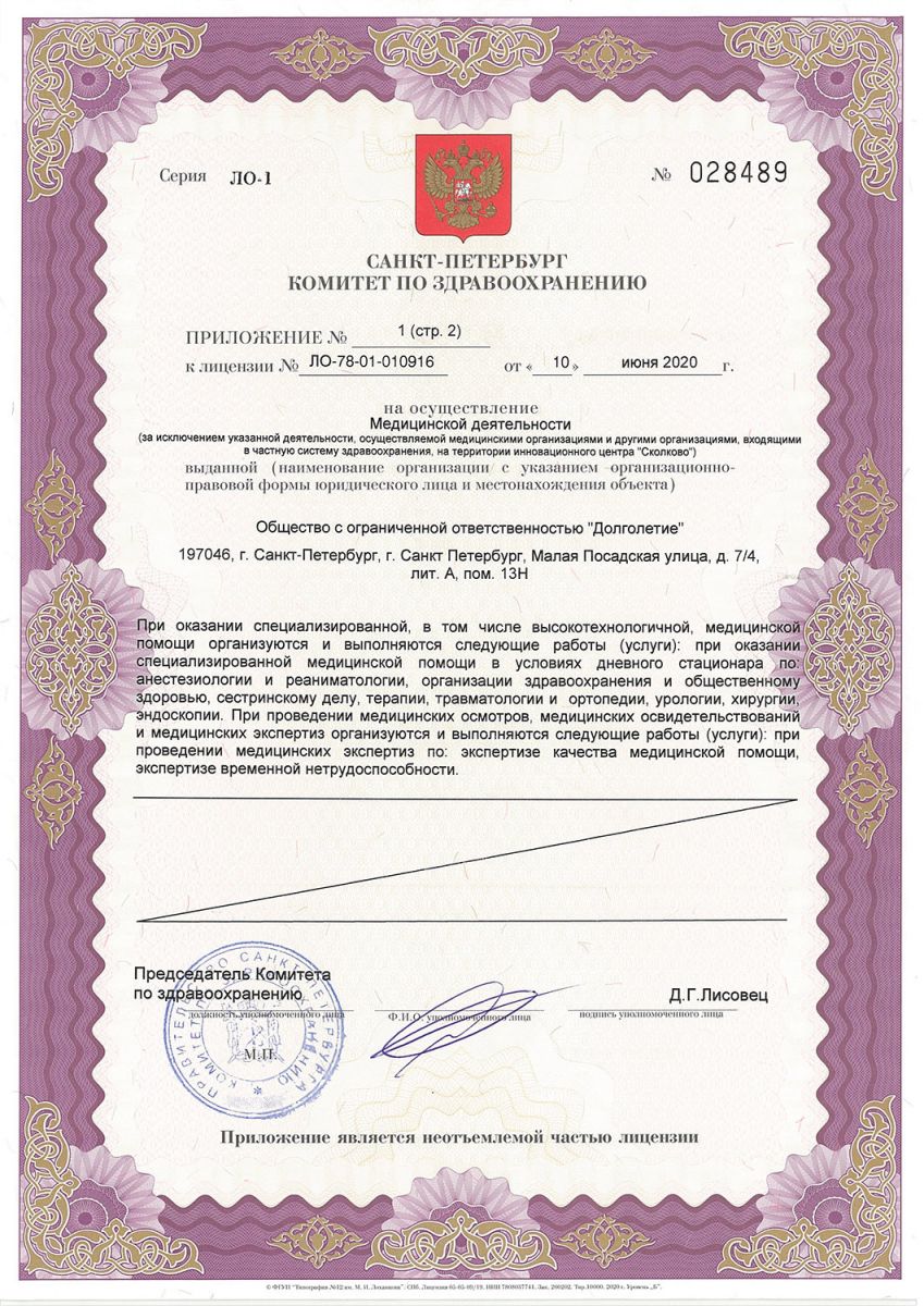 Лицензия Долголетие