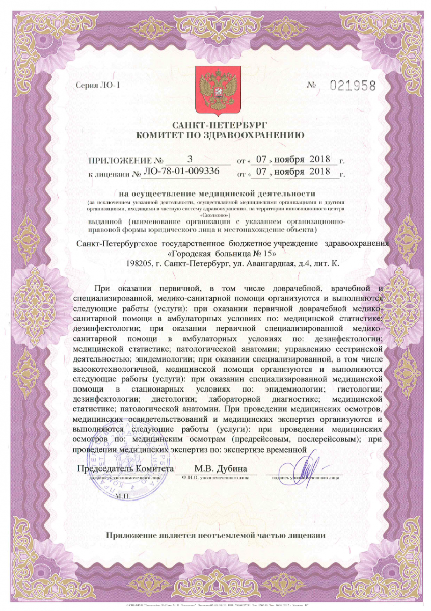 Лицензия Городская больница 15