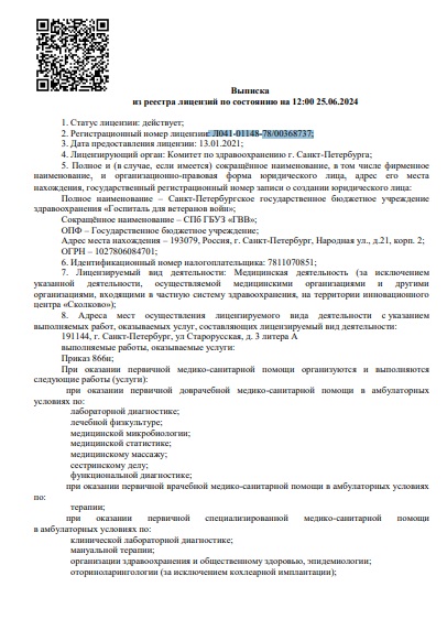 Лицензия Городская больница 23