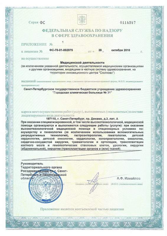 Лицензия Городская клиническая больница 31