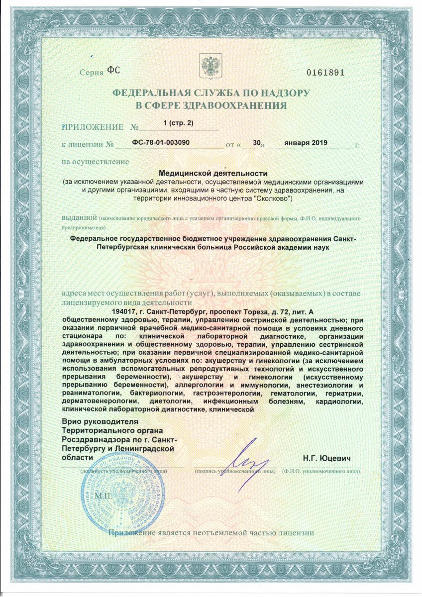 Лицензия Санкт-Петербургская Клиническая Больница РАН