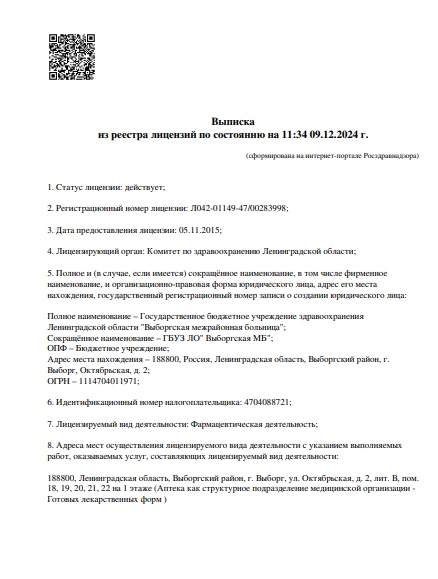 Лицензия Выборгская районная больница