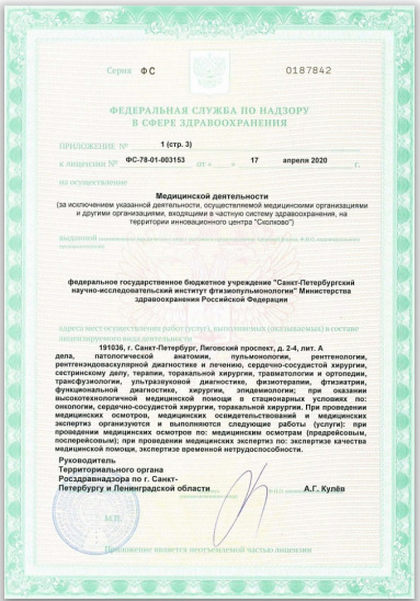 Лицензия НИИФ Минздрава России