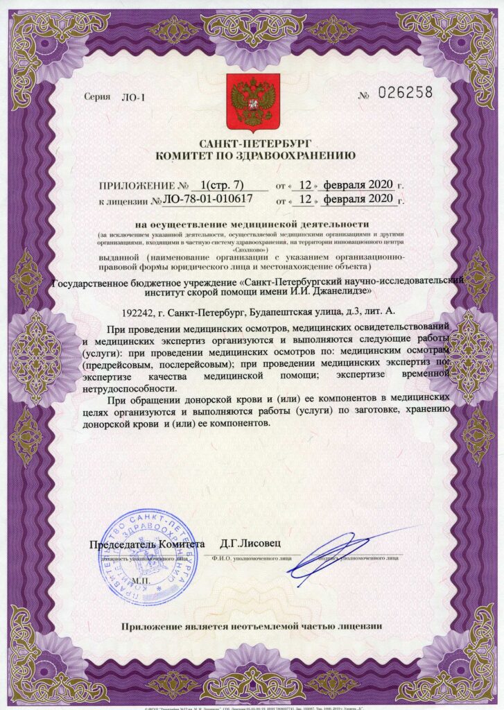 Лицензия НИИ скорой помощи Джанелидзе