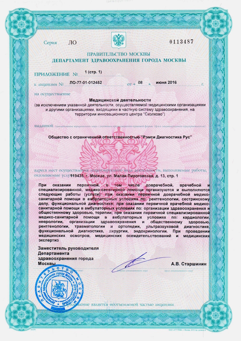 Лицензия Рэмси диагностика